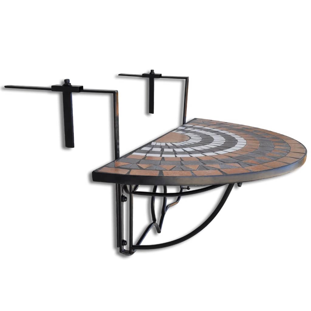 vidaXL Balkonhängetisch Mosaik Terracotta und Weiß