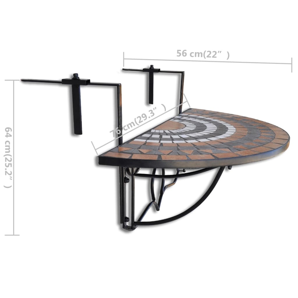 vidaXL Balkonhängetisch Mosaik Terracotta und Weiß