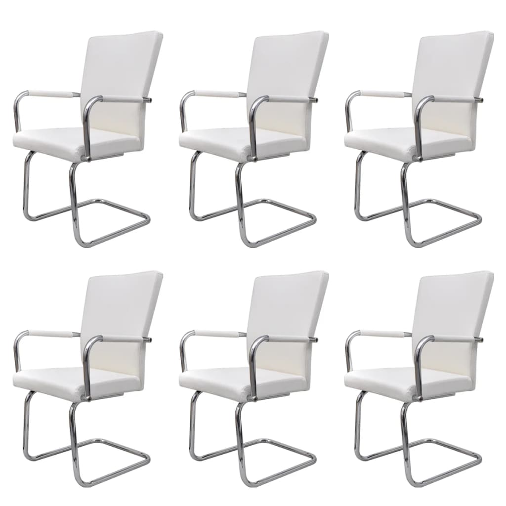 vidaXL Freischwinger 6 Stk. Weiß Kunstleder