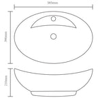 Luxus-Keramikbecken Oval mit Überlauf und Wasserhahnloch