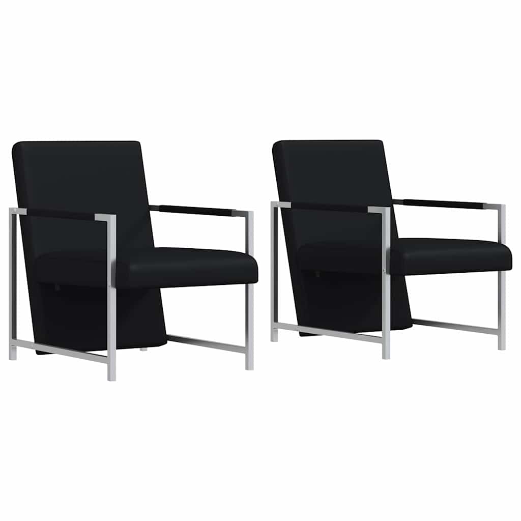 vidaXL Sessel 2 Stk. Verchromtes Gestell Schwarz Kunstleder