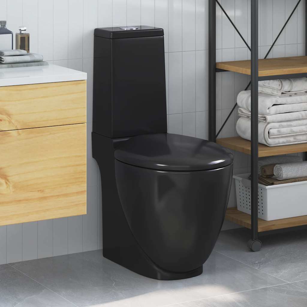 vidaXL Toilette Rund Keramik Schwarz