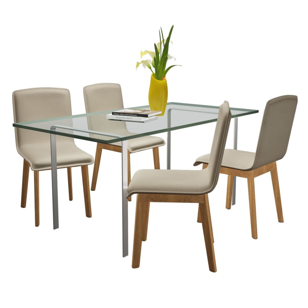 vidaXL Esszimmerstühle 4 Stk. Beige Stoff und Massivholz Eiche