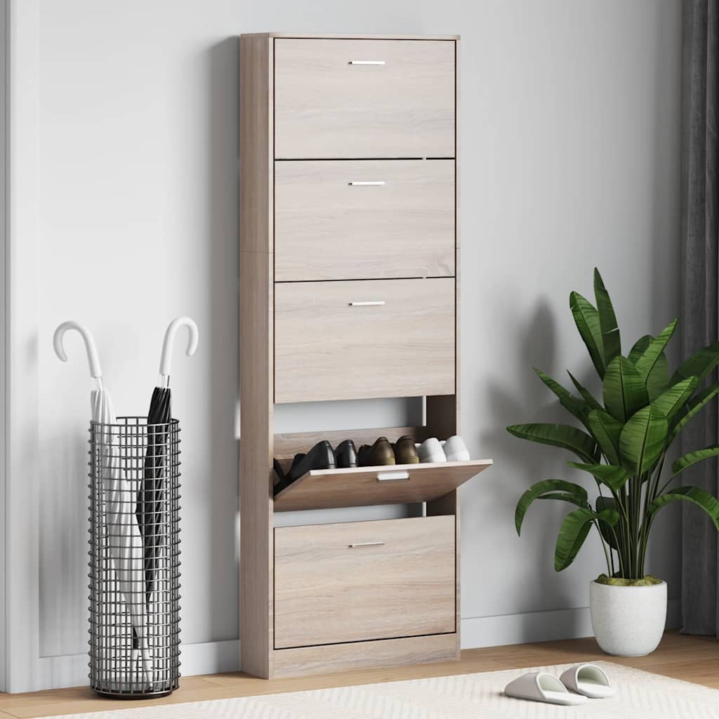 vidaXL Schuhschrank mit 5 Schuhkippern Holz Eichen-Optik