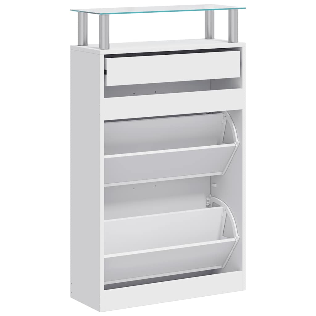 vidaXL Schuhschrank mit Schubfach und oberem Glasregal Holz Weiß