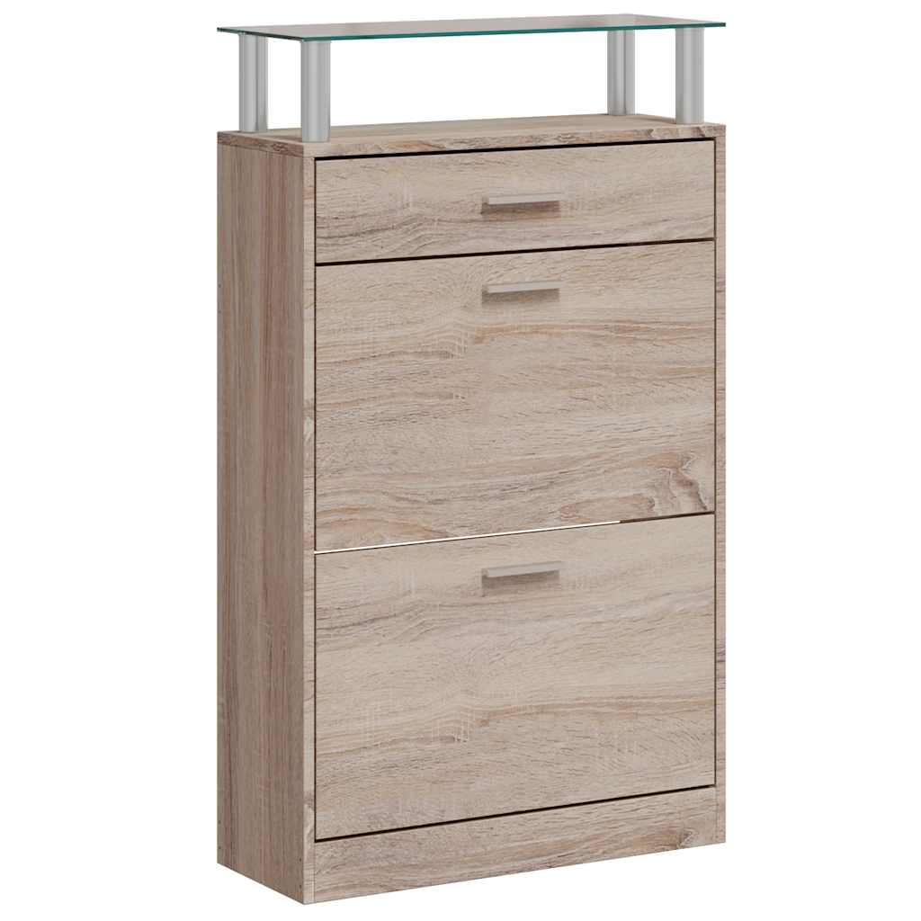 vidaXL Schuhschrank mit Schubfach & oberes Glasregal Holz Eichenoptik