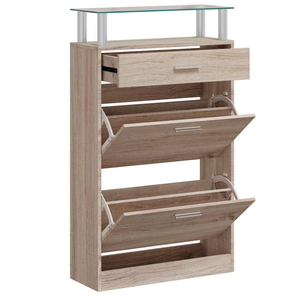 vidaXL Schuhschrank mit Schubfach & oberes Glasregal Holz Eichenoptik