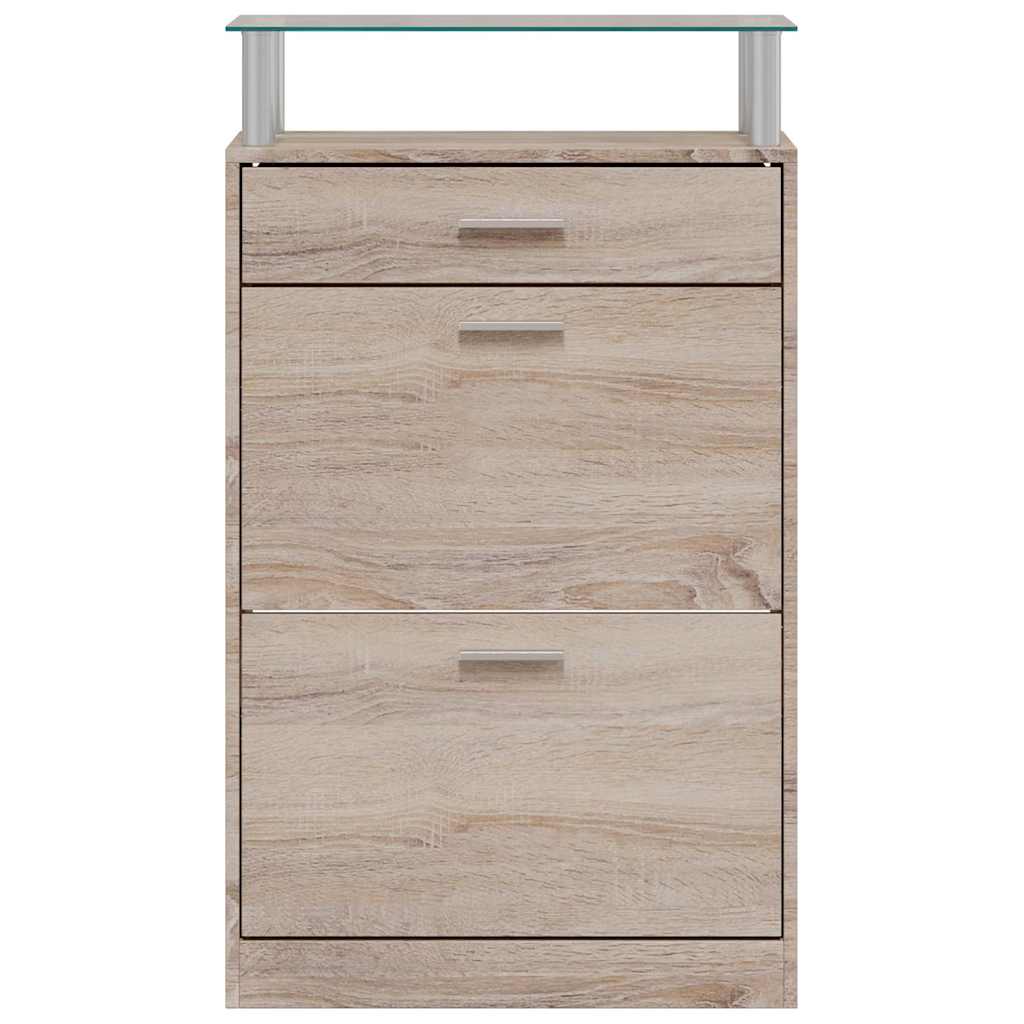 vidaXL Schuhschrank mit Schubfach & oberes Glasregal Holz Eichenoptik