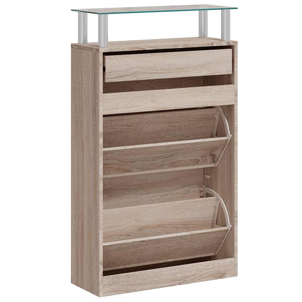 vidaXL Schuhschrank mit Schubfach & oberes Glasregal Holz Eichenoptik