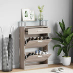 vidaXL Schuhschrank mit Schubfach & oberes Glasregal Holz Eichenoptik
