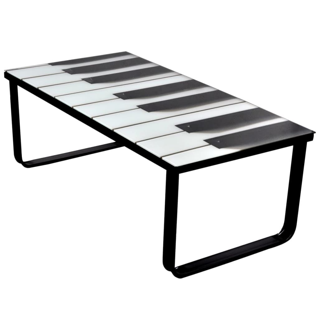 vidaXL Couchtisch mit Glasplatte Klavier-Aufdruck