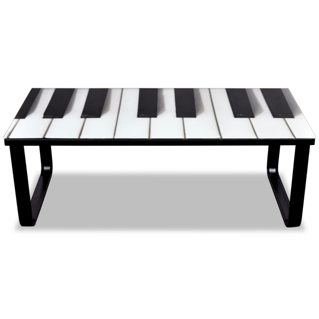 vidaXL Couchtisch mit Glasplatte Klavier-Aufdruck