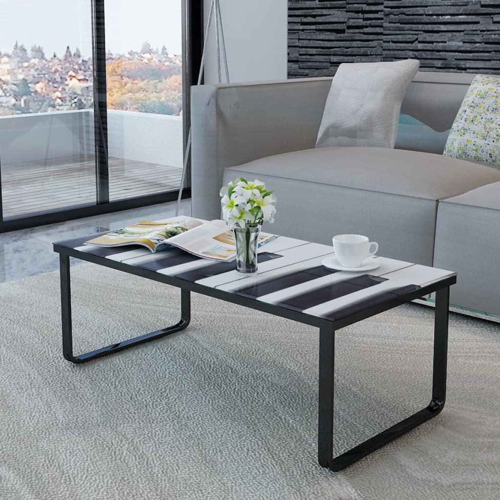 vidaXL Couchtisch mit Glasplatte Klavier-Aufdruck