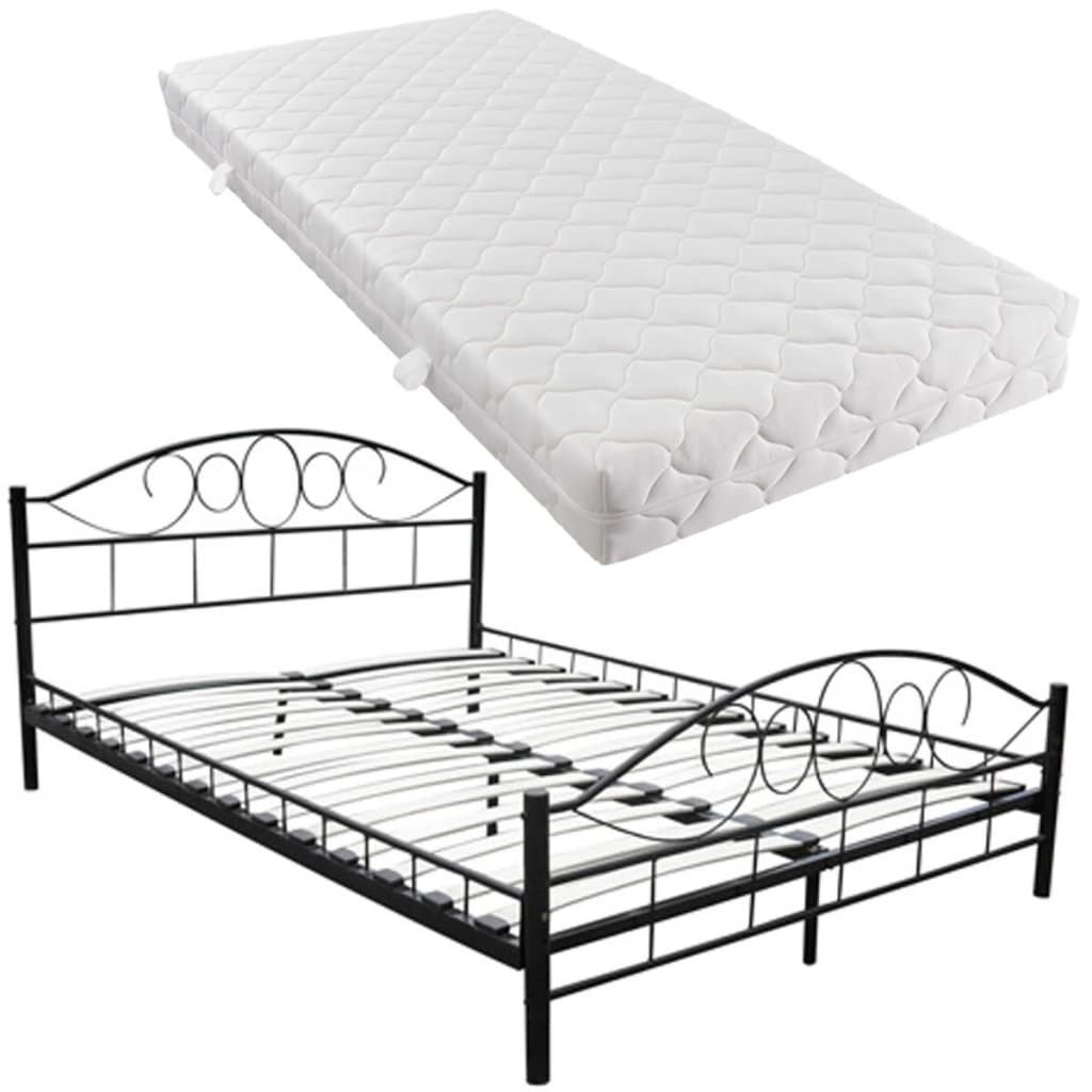 vidaXL Bett mit Matratze Schwarz 200 x 90 cm Metall