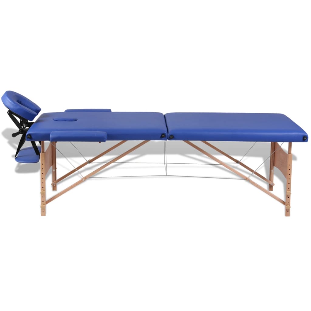 vidaXL Massageliege Klappbar 2-Zonen mit Holzgestell Blau