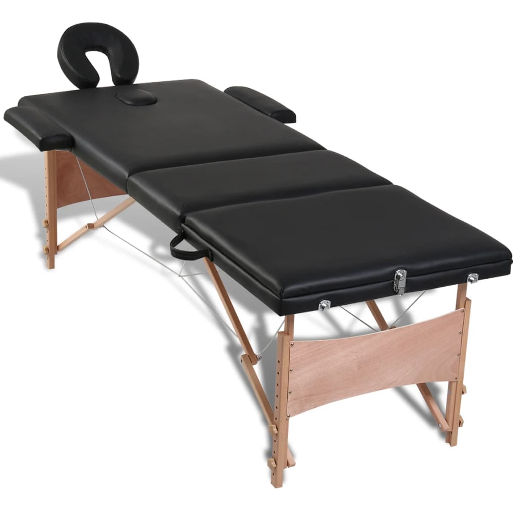 vidaXL Massageliege Klappbar 3-Zonen mit Holzgestell Schwarz