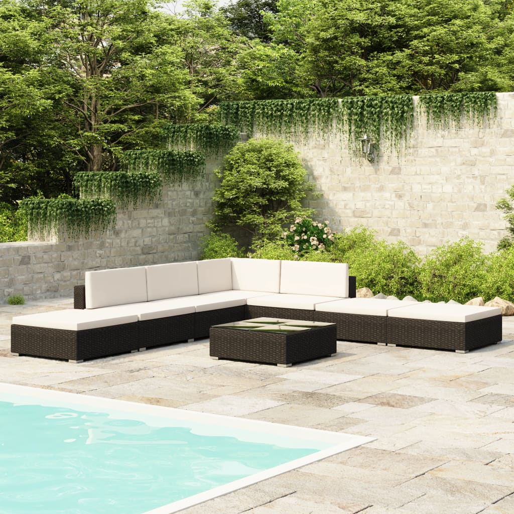 vidaXL 8-tlg. Garten-Lounge-Set mit Auflagen Poly Rattan Braun