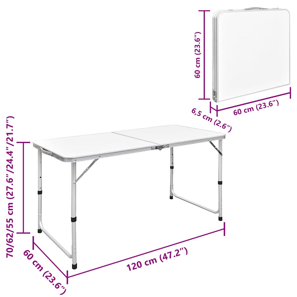 vidaXL Campingtisch Klappbar Höhenverstellbar Aluminium 120x60 cm