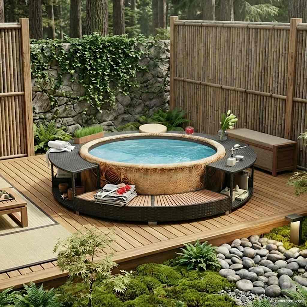 vidaXL Whirlpool-Umrandung Schwarz Poly-Rattan