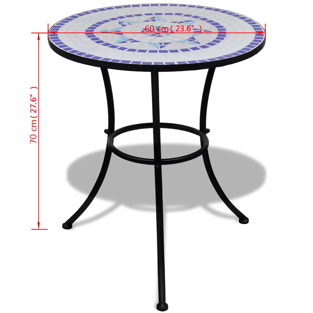 vidaXL Bistrotisch Blau und Weiß 60 cm Mosaik