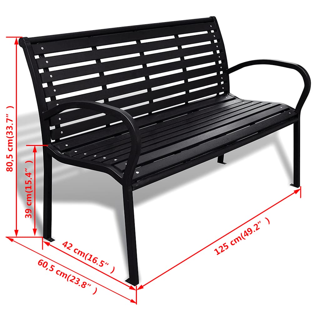 vidaXL Gartenbank 125 cm Stahl und WPC Schwarz
