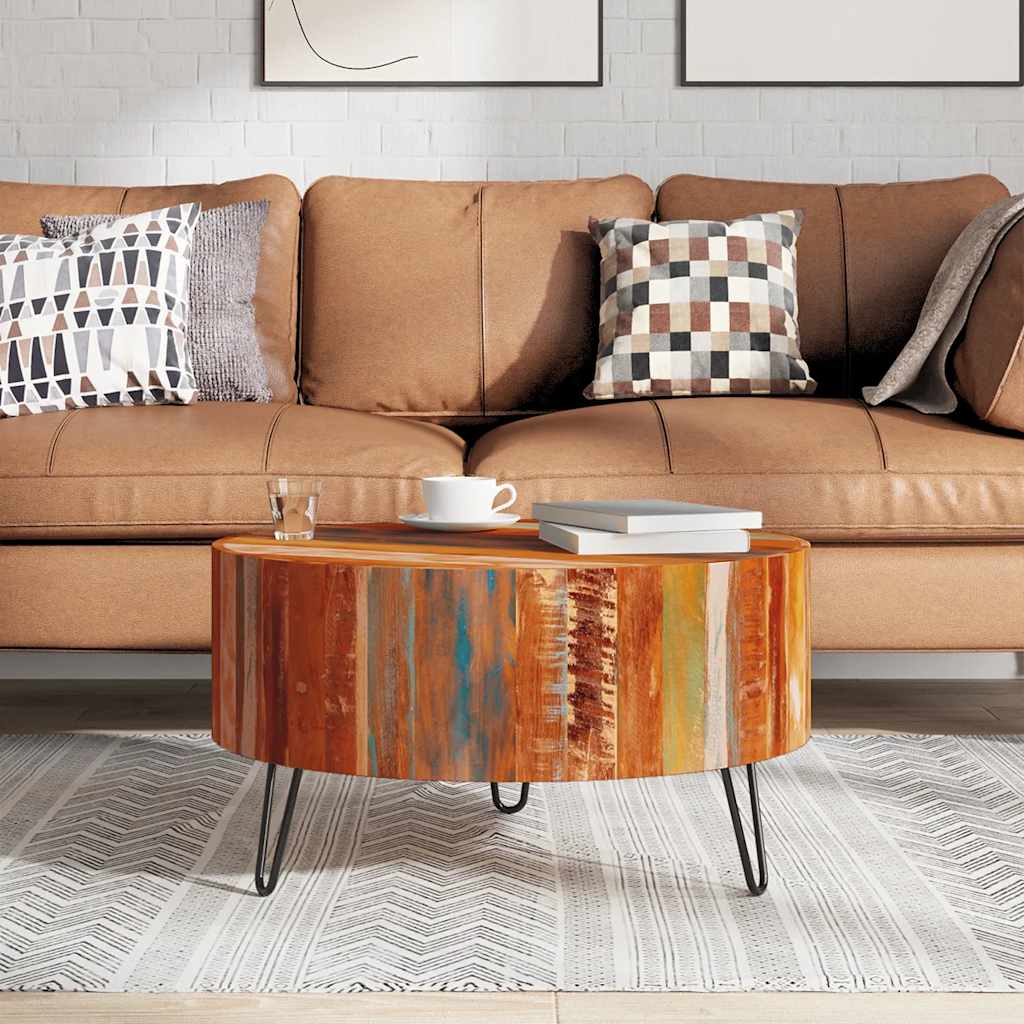 vidaXL Couchtisch Altholz Massiv Rund