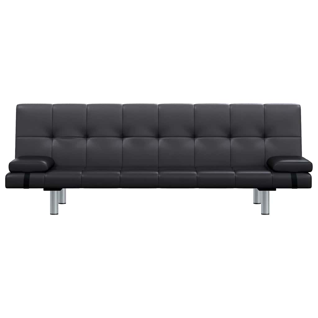 vidaXL Schlafsofa mit 2 Kissen Kunstleder Ausziehbar Schwarz