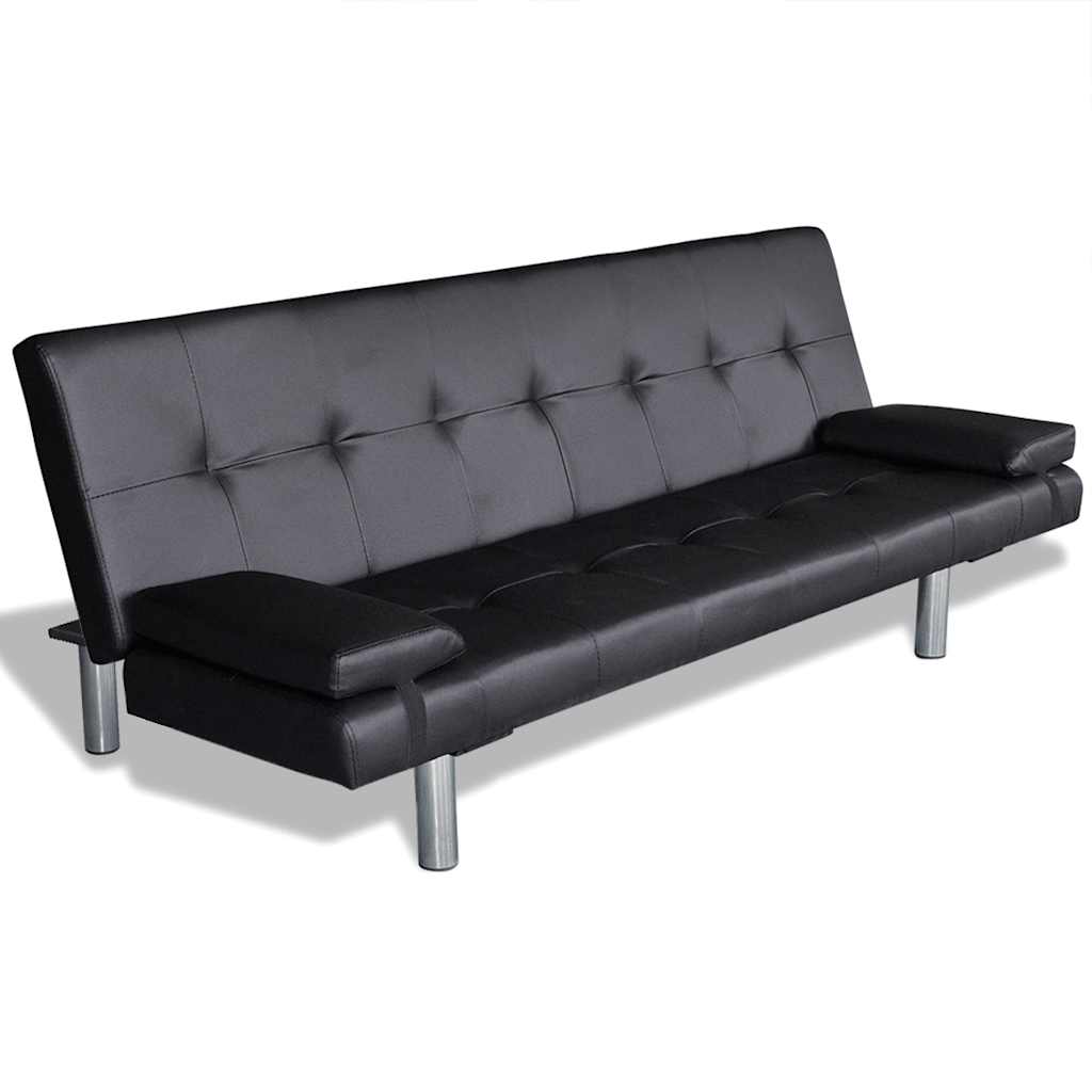 vidaXL Schlafsofa mit 2 Kissen Kunstleder Ausziehbar Schwarz