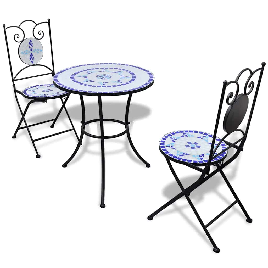 vidaXL 3-tlg. Bistro-Set Keramikfliesen Blau und Weiß