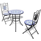 vidaXL 3-tlg. Bistro-Set Keramikfliesen Blau und Weiß