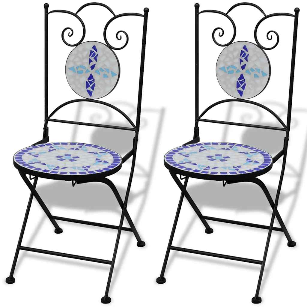 vidaXL 3-tlg. Bistro-Set Keramikfliesen Blau und Weiß