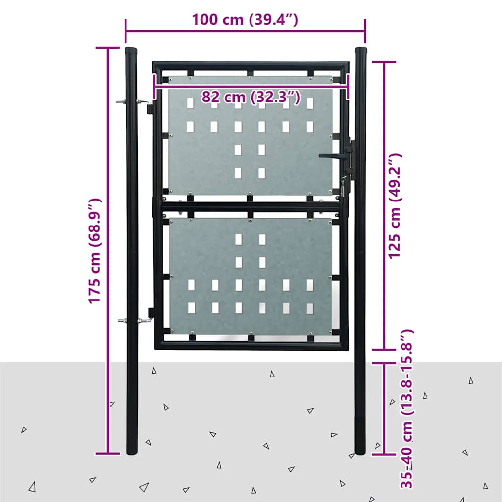 vidaXL Schwarzes Einzeltür-Gartentor 100x125 cm