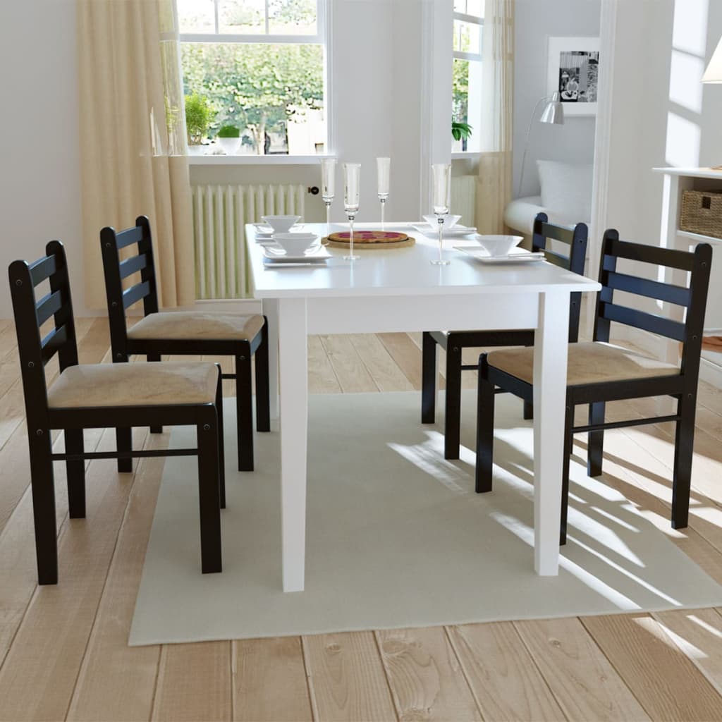vidaXL Esszimmerstühle 4 Stk. Braun Massivholz Gummibaum und Samt
