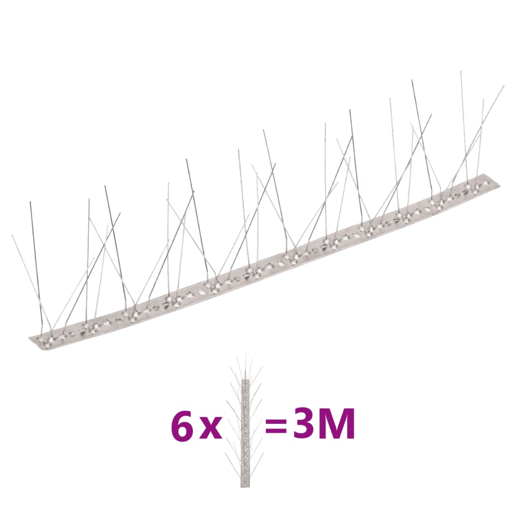 vidaXL 6-tlg. Vogelabwehr-Spikes-Set 3 m Edelstahl 5-reihig