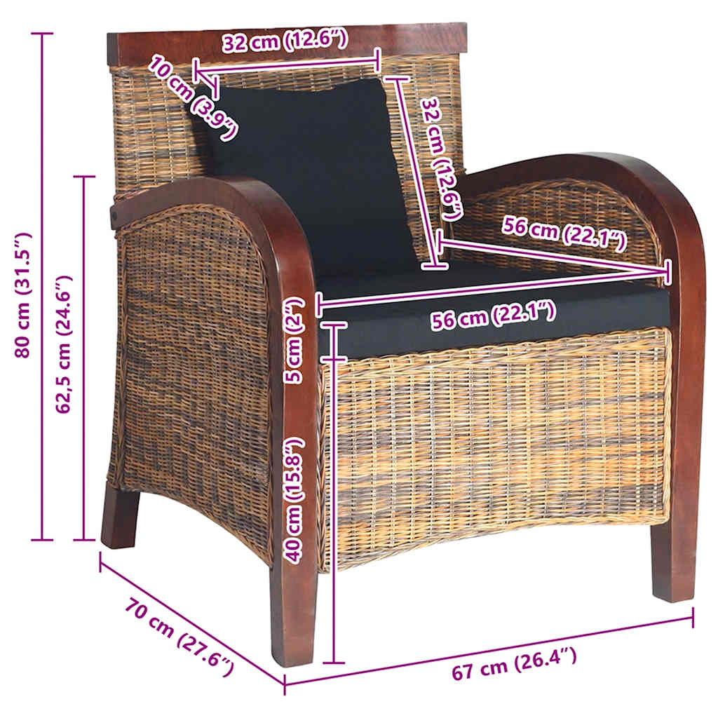 vidaXL Sessel Rattan Handgeflochten