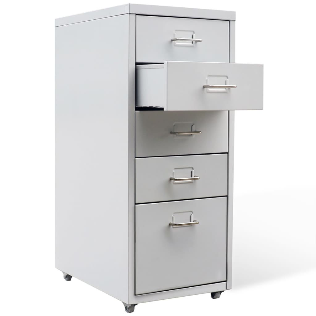 vidaXL Registerschrank mit 5 Schubladen Grau 68,5 cm Stahl