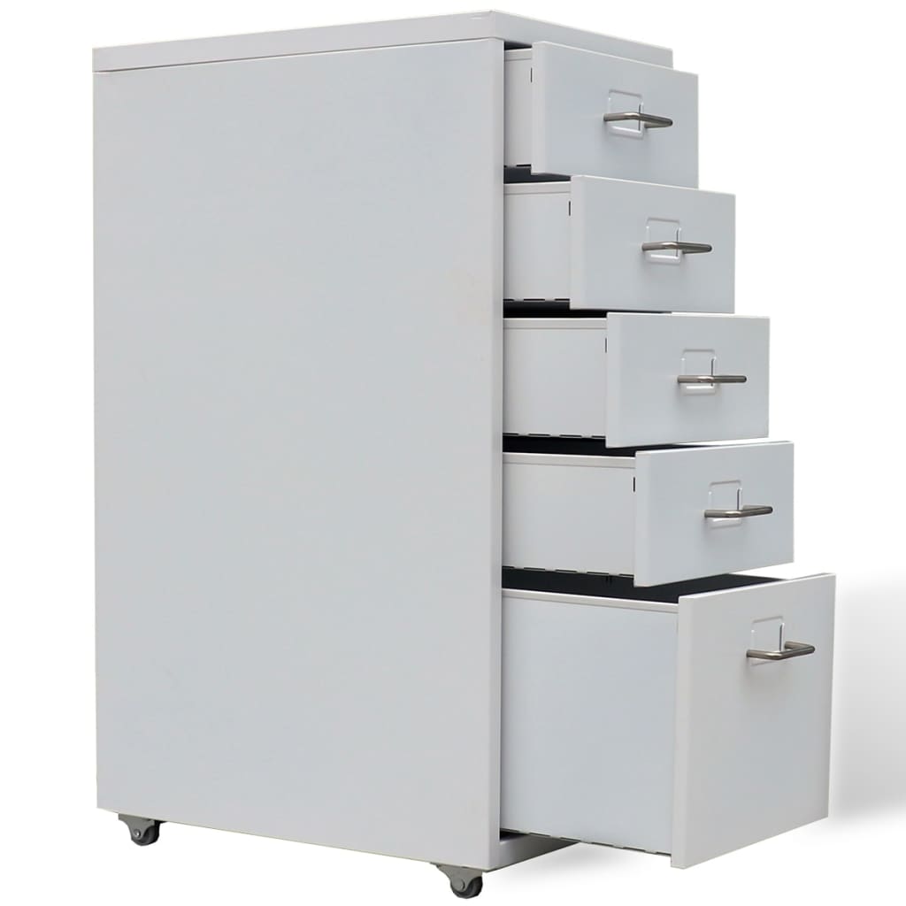 vidaXL Registerschrank mit 5 Schubladen Grau 68,5 cm Stahl