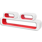 3-tlg. Wandregal-Set für Bücher DVD MDF Weiß Rot
