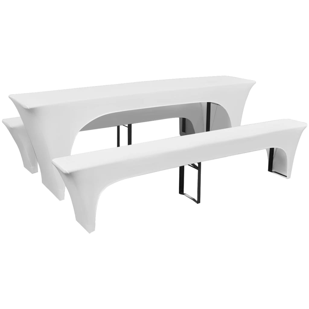 vidaXL 3-tlg. Hussen-Set für Biertisch und Bänke Weiß 220x50x80 cm