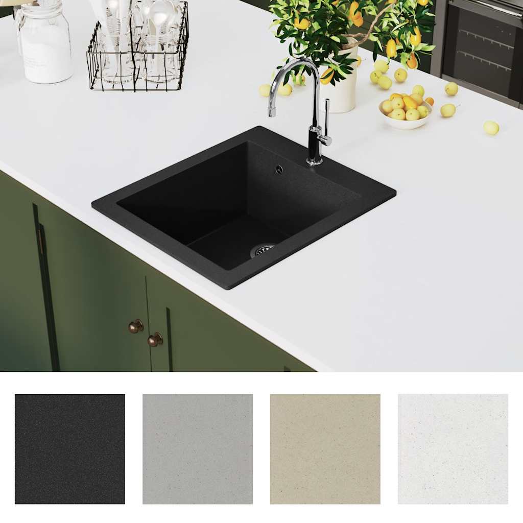 vidaXL Granitspüle Einzelbecken Schwarz