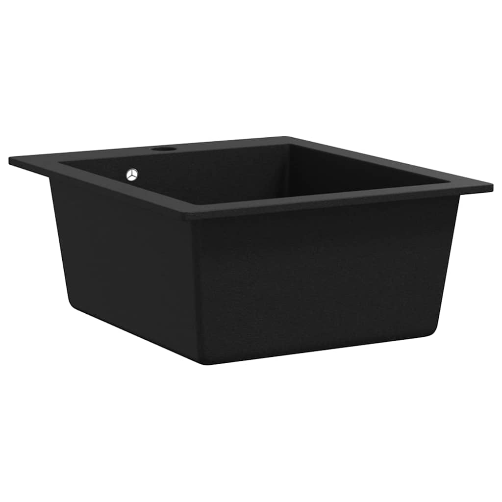 vidaXL Granitspüle Einzelbecken Schwarz