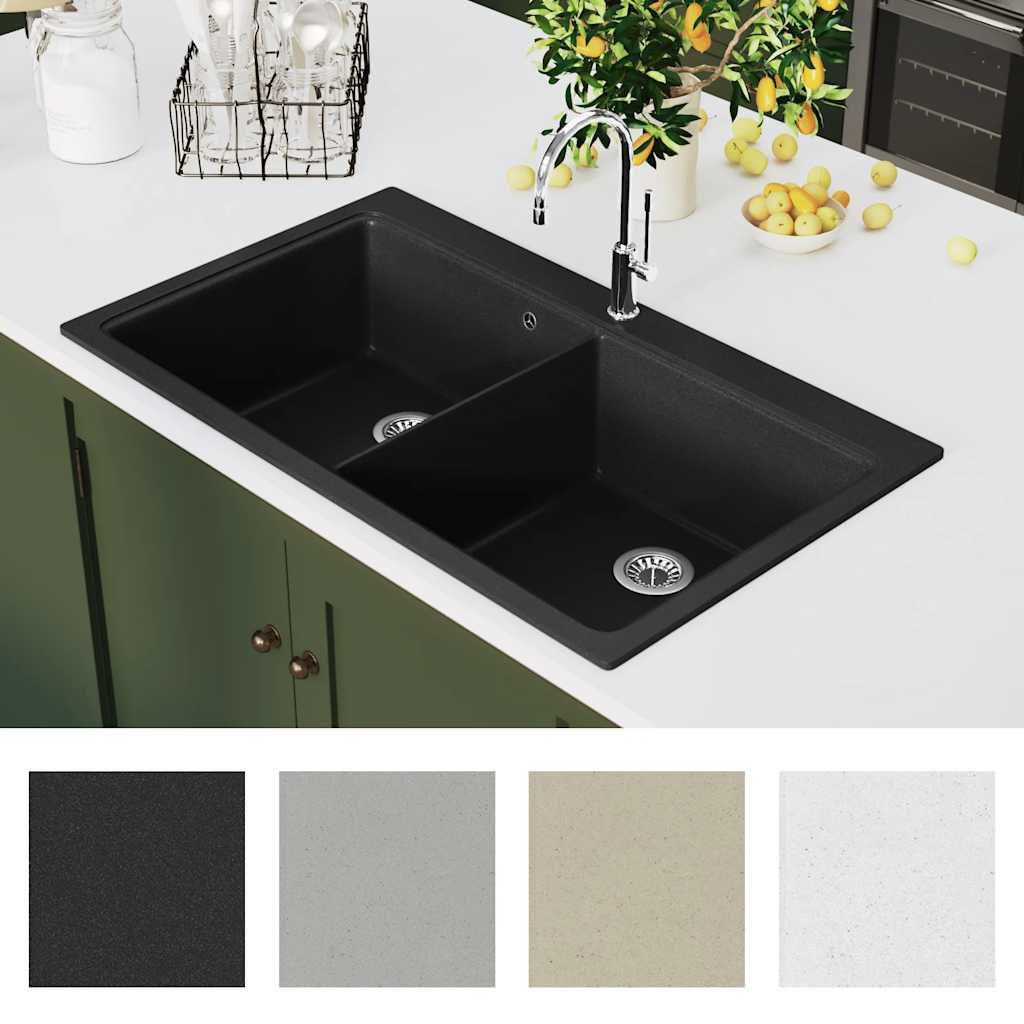 Granitspüle Doppelbecken Schwarz