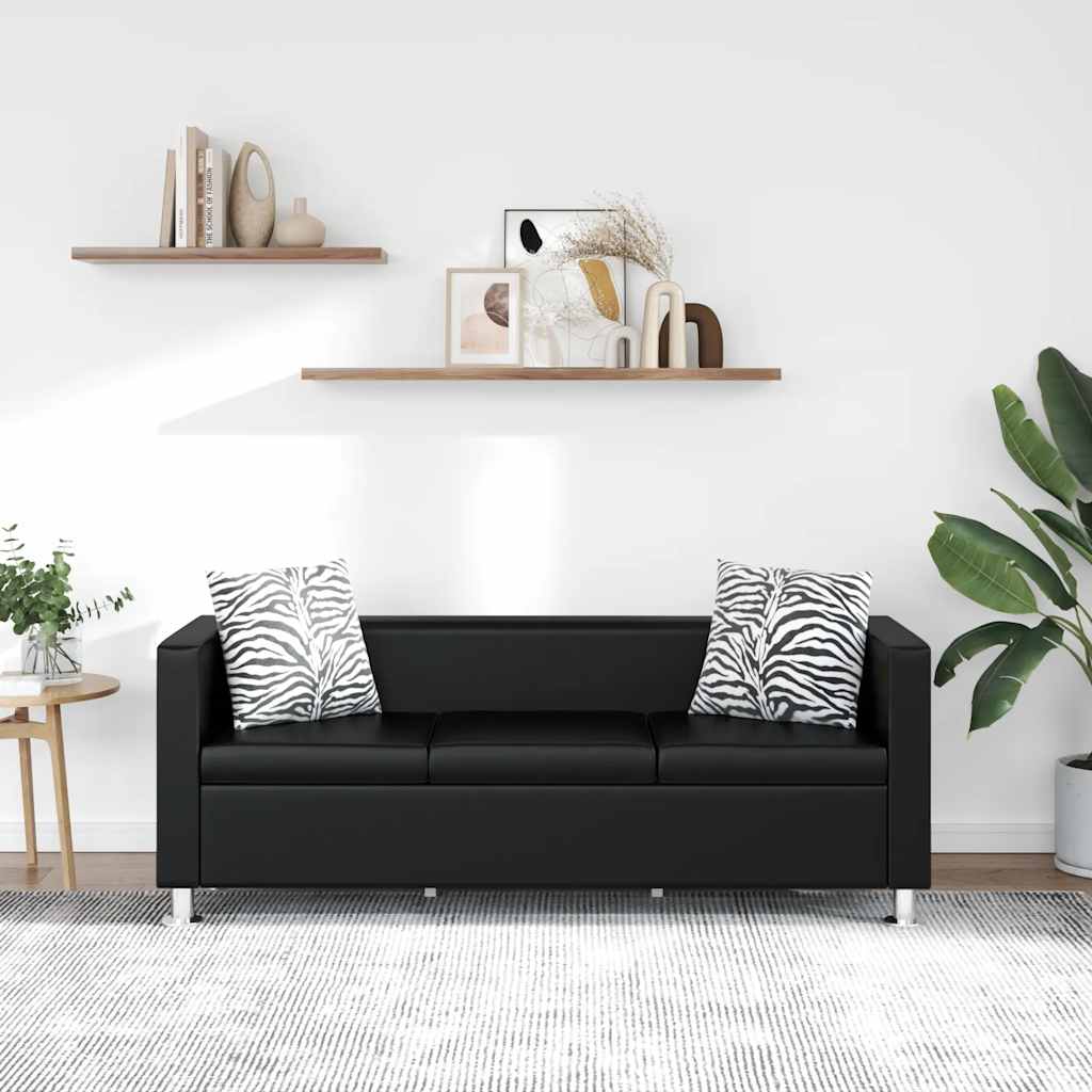 vidaXL Sofa 3-Sitzer Kunstleder Schwarz