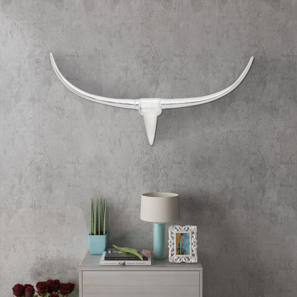 Wall Mounted Aluminium Stiers Kopf Dekoration Silber 72 cm