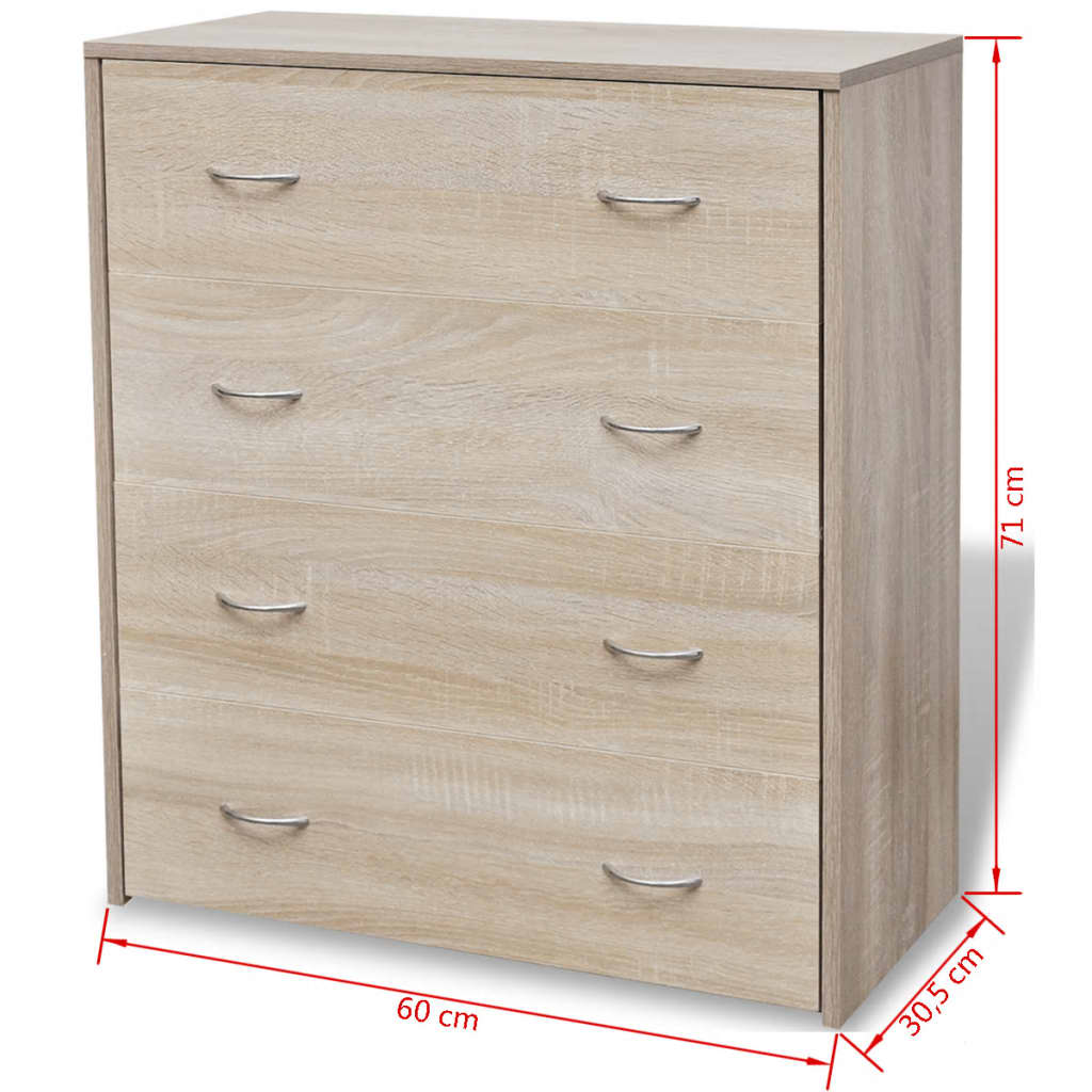 vidaXL Kommode mit 4 Schubladen 60×30,5×71 cm Eichenbraun