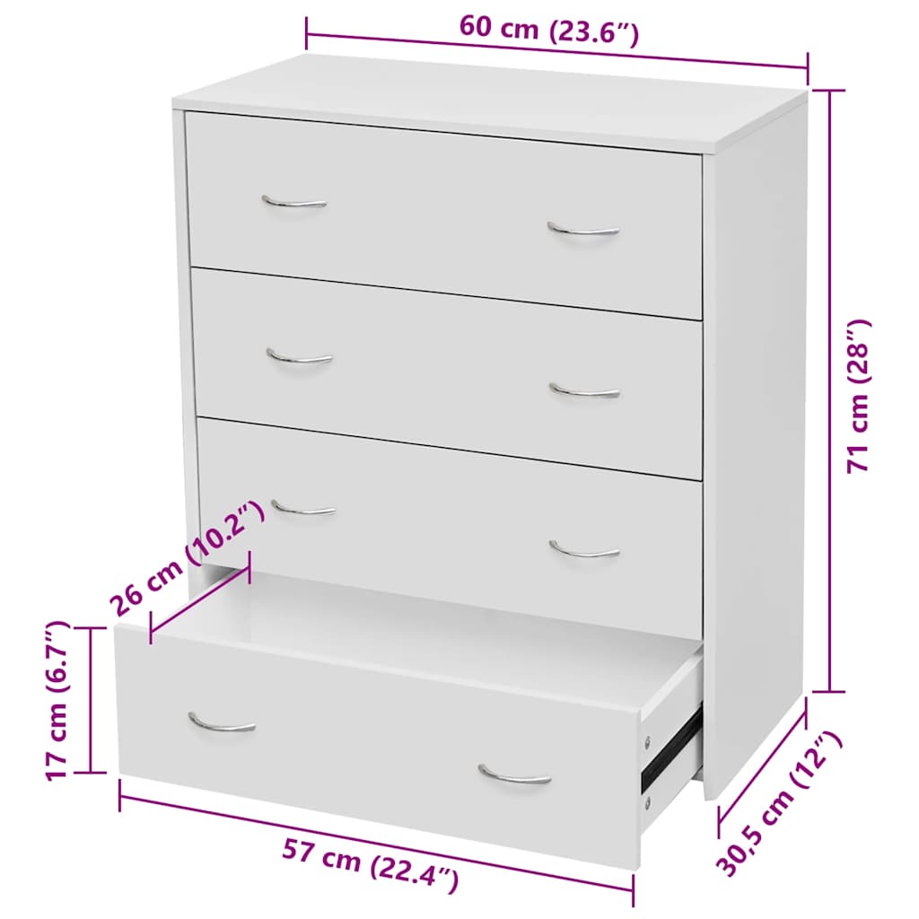vidaXL Kommode mit 4 Schubladen 60×30,5×71 cm Weiß