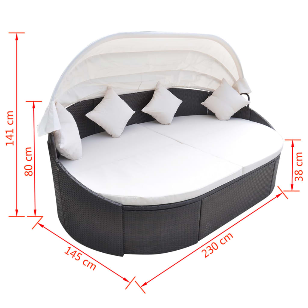 vidaXL Outdoor-Loungebett mit Dach Poly Rattan Braun
