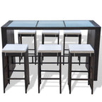 vidaXL 7-tlg. Gartenbar-Set mit Auflagen Poly Rattan Braun