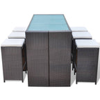 vidaXL 7-tlg. Gartenbar-Set mit Auflagen Poly Rattan Braun