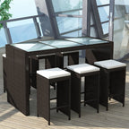vidaXL 7-tlg. Gartenbar-Set mit Auflagen Poly Rattan Braun